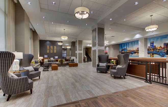 Drury_0 The Drury Inn lobby has lots of seating options.