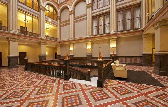 Wells Fargo The Hilton Garden Inn lobby has a large atrium.