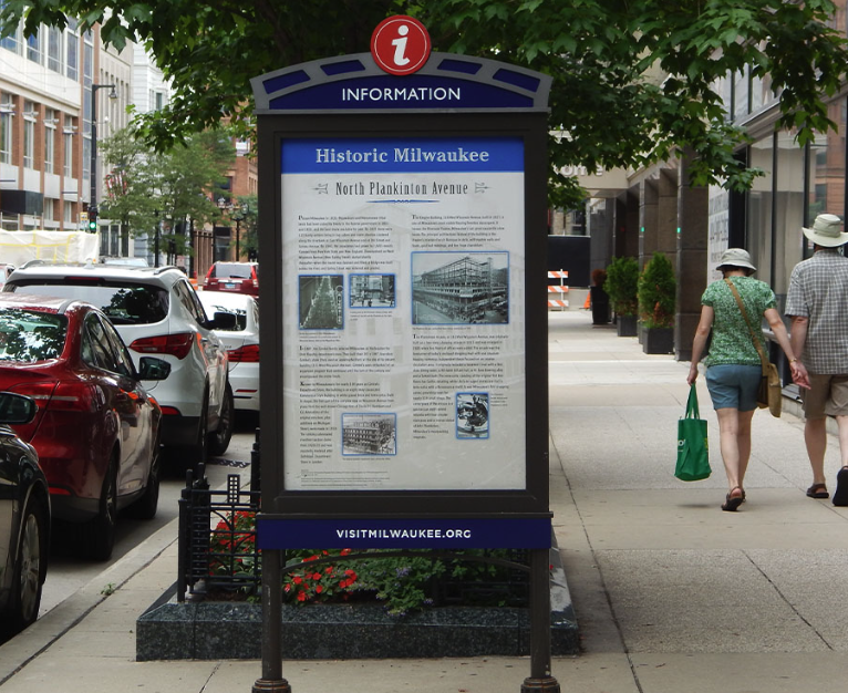 The new wayfinding sign for North Plankinton Avenue.