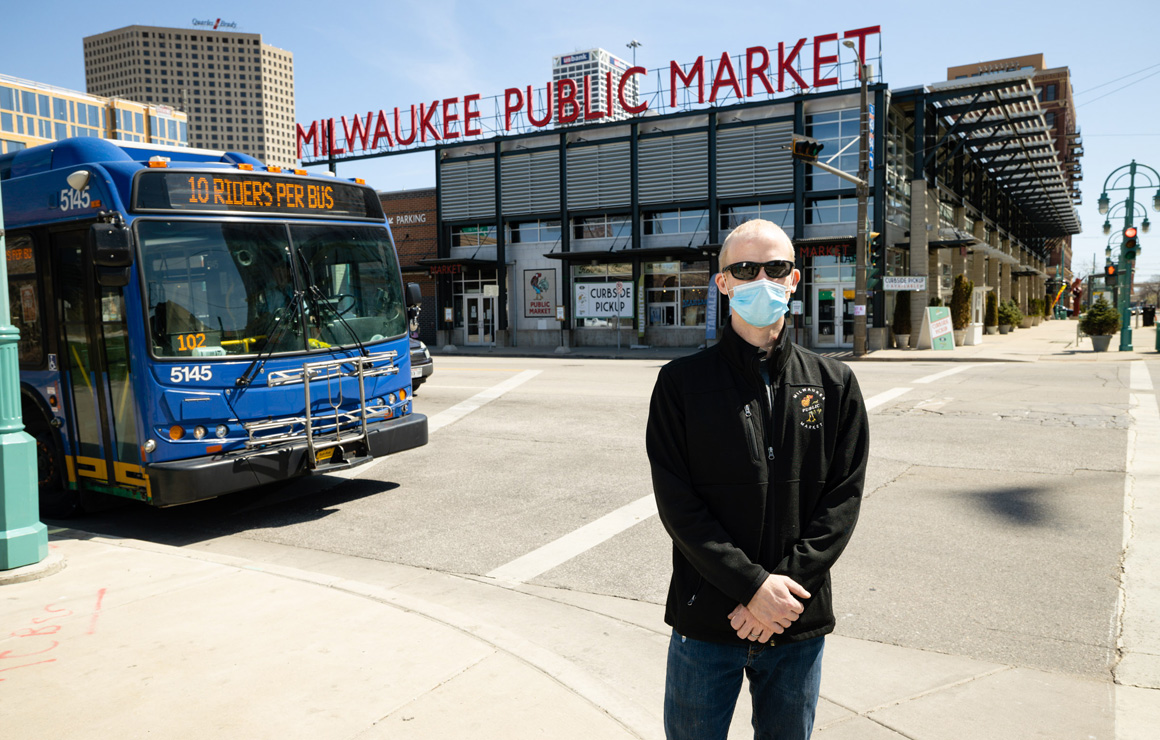 Lucas Ribbink stands in front of the Milwaukee Public Market.