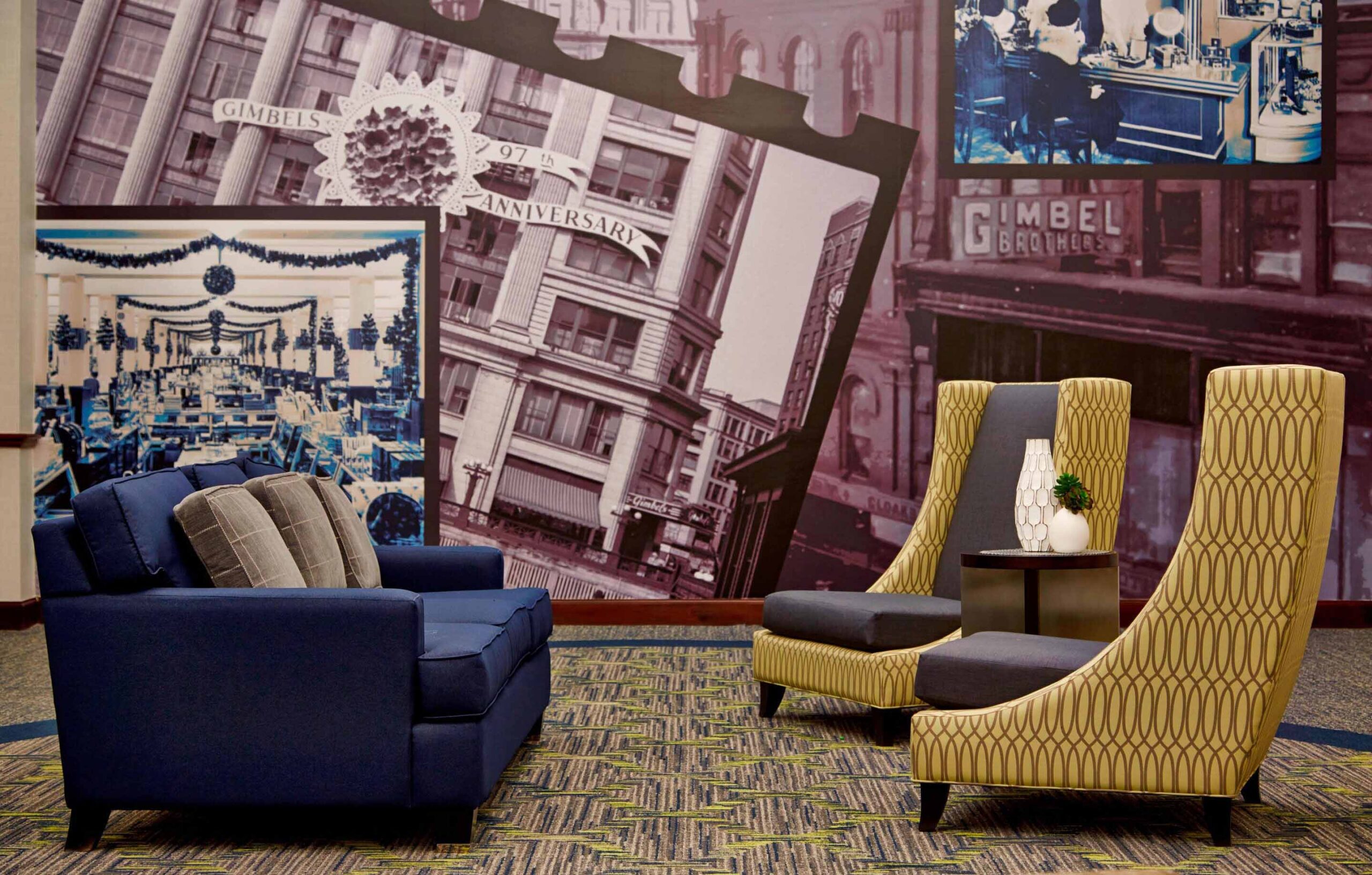 Turner Hall Lot The Residence Inn lobby features a wall mural of old photos of Milwaukee.