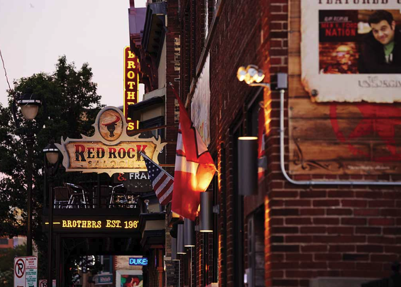 Water Street Exterior image of Red Rock on Water Street at dusk.