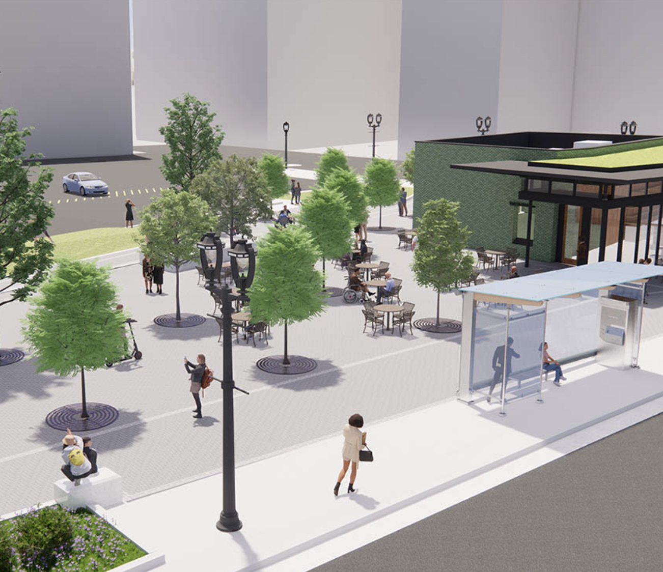 A rendering of a plaza in Milwaukee.