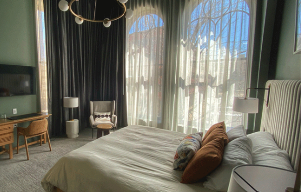 The Brewery Parking Structure A cozy room at the Kinn Guesthouse.