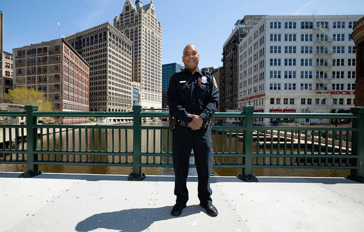 Officer Carlos Felix standing outside.