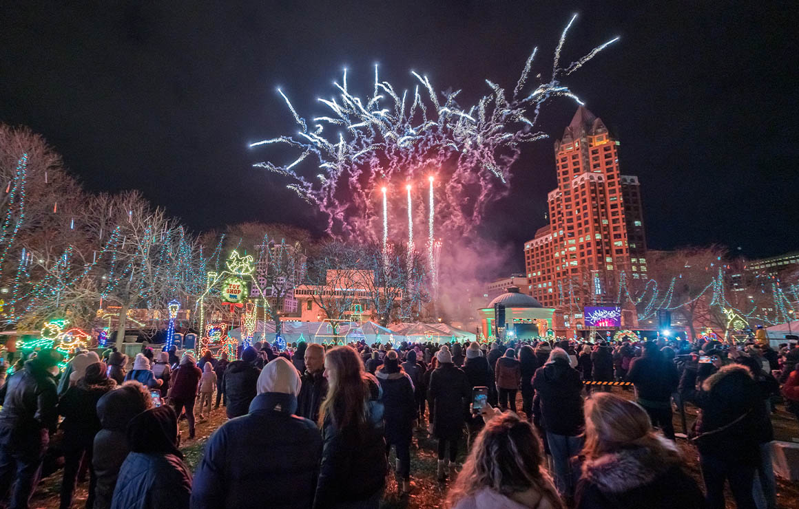 A fireworks display to kick off the Milwaukee Holiday Lights Festival.
