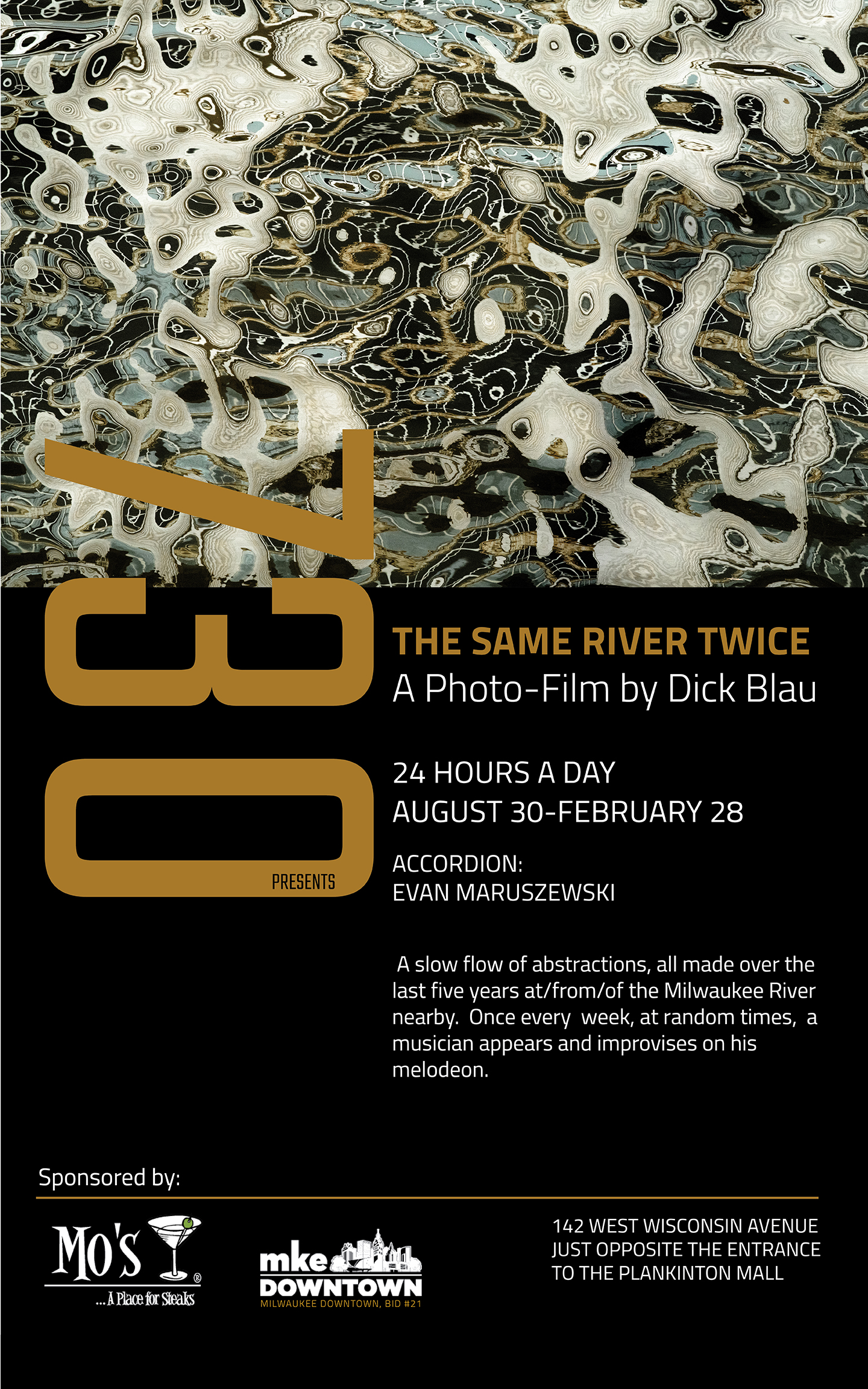 SAME RIVER WITH GOLD ABSTRACT_72_ 24 x 304 The event poster for The Same River Twice.