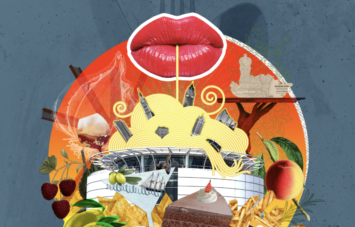 Downtown Dining Week graphic with icons of city landmarks and food items.
