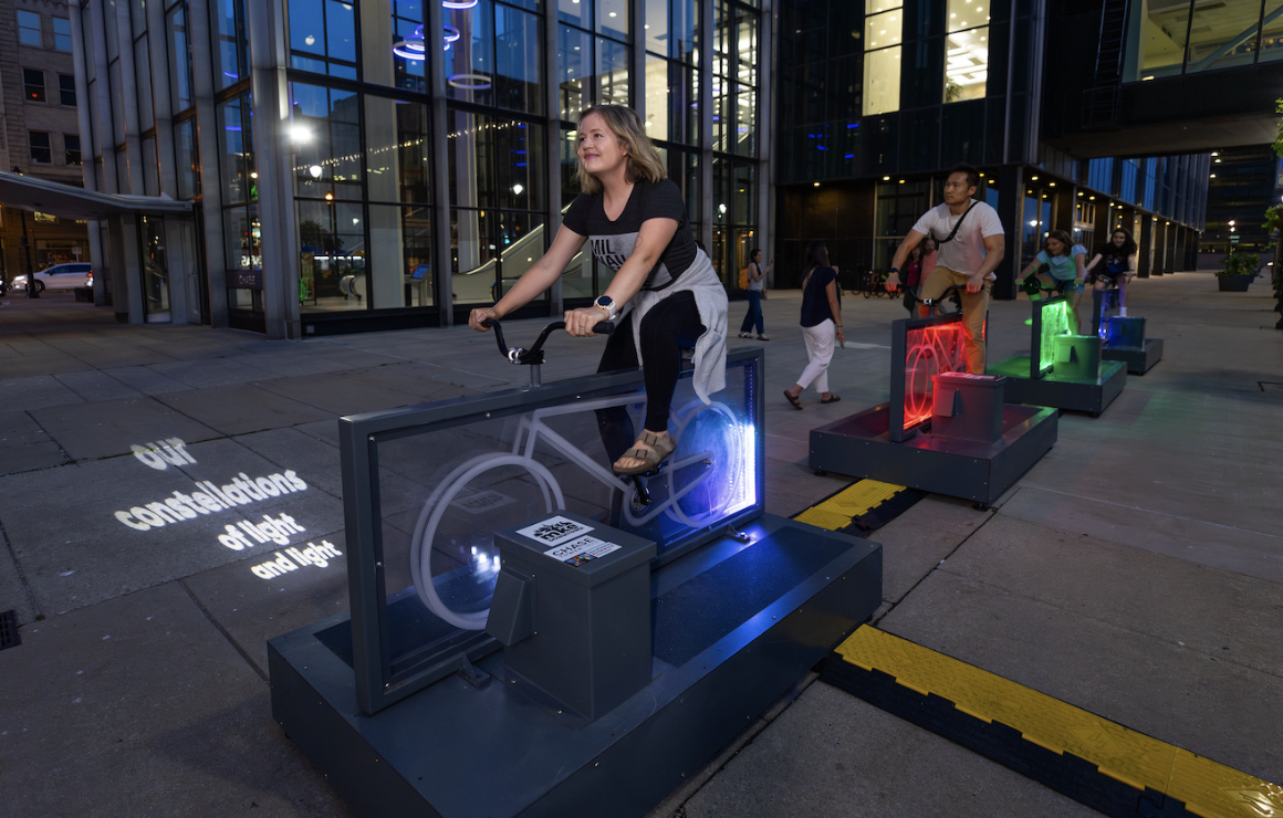 Riders on the Light Lane interactive art installation.