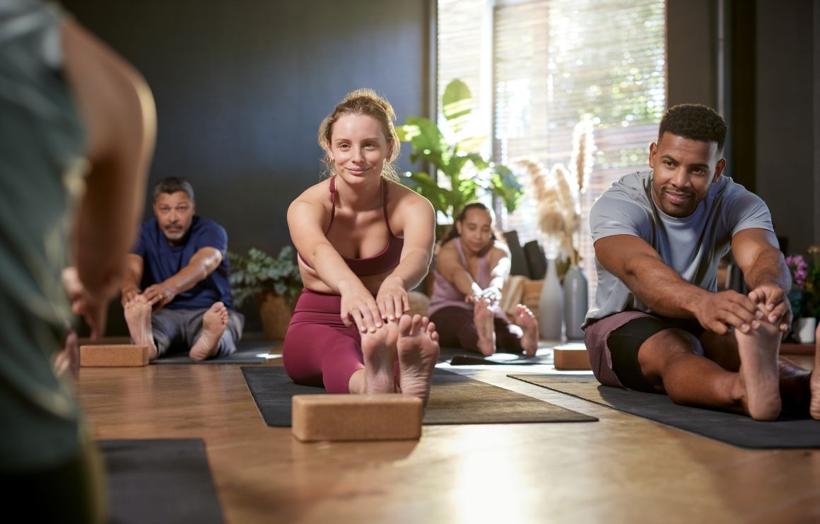 woman and man stretching